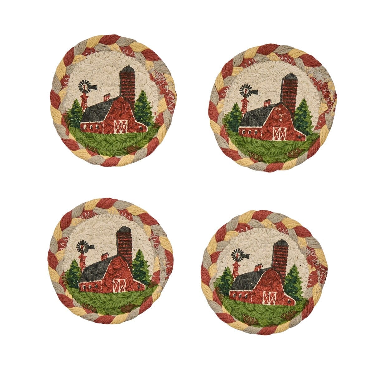 Park Designs Coaster Barn Braided & Printed Coaster Round Set of 4