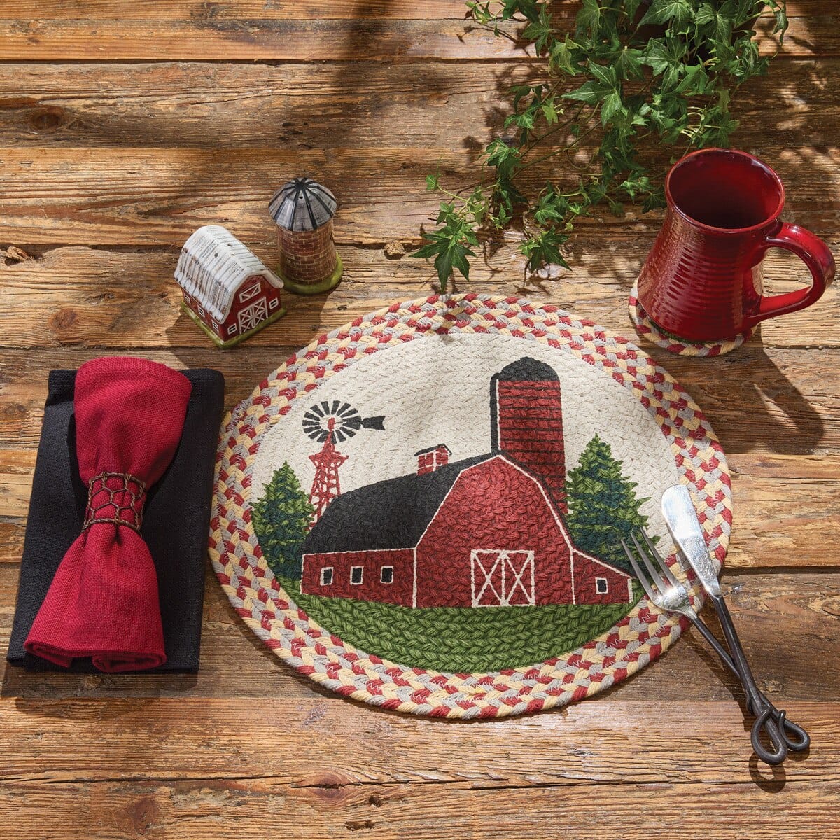 Park Designs Placemat Barn Braided & Printed Placemat Round Set of 2