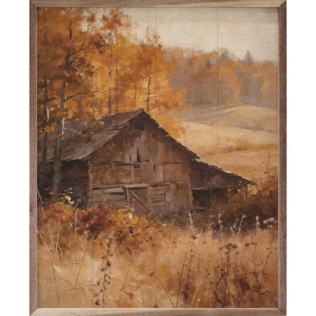 Kendrick Home Walnut Frames 8x10 Barn In Autumn Valley Printed and Framed Wall Sign