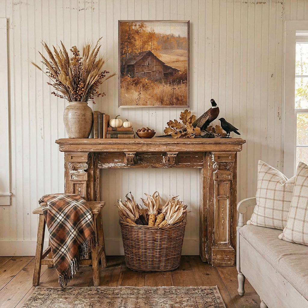 Kendrick Home Walnut Frames Barn In Autumn Valley Printed and Framed Wall Sign
