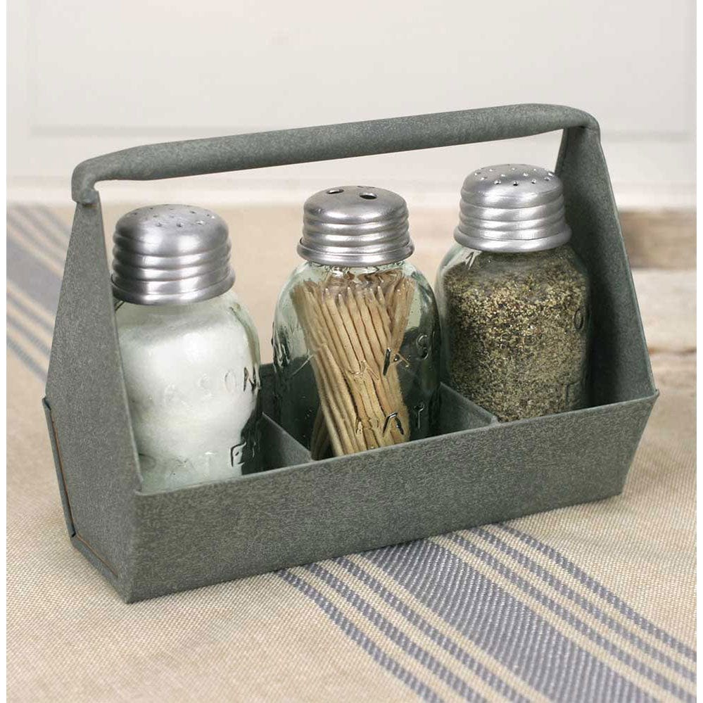 Barn Roof Mini Mason Jars Salt & Pepper Shakers w/ Toothpick Holder & Caddy-CTW Home-The Village Merchant