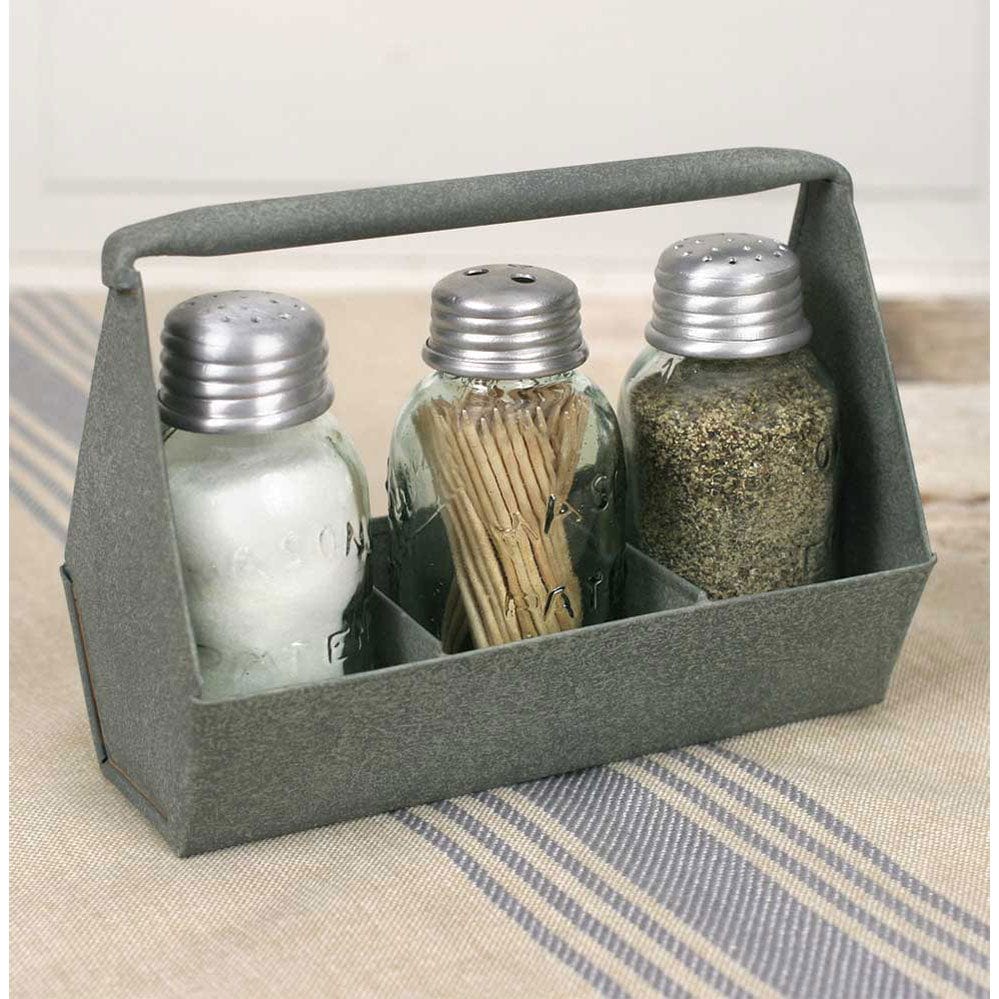 Barn Roof Mini Mason Jars Salt & Pepper Shakers w/ Toothpick Holder & Caddy-CTW Home-The Village Merchant