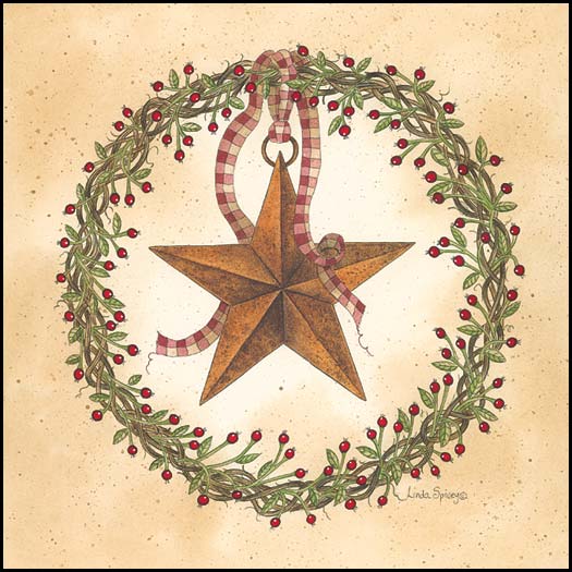 Barn Star With Round Wreath By Linda Spivey Art Print - 10 X 10-Penny Lane Publishing-The Village Merchant