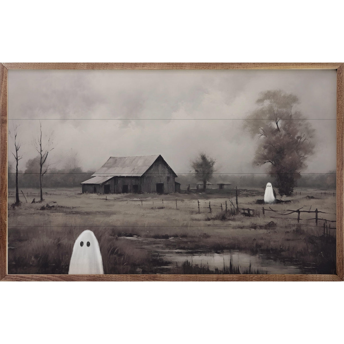 Kendrick Home Walnut Frames Barn With Ghosts By Petals Prints Design Printed and Framed Wall Sign