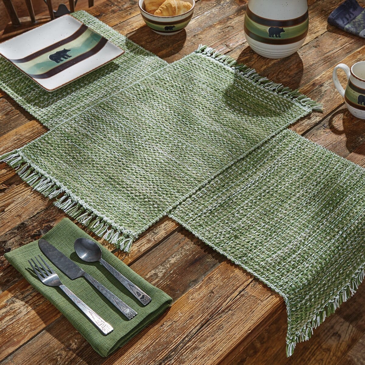 Basketweave Evergreen Table Runner 54&#39; Long