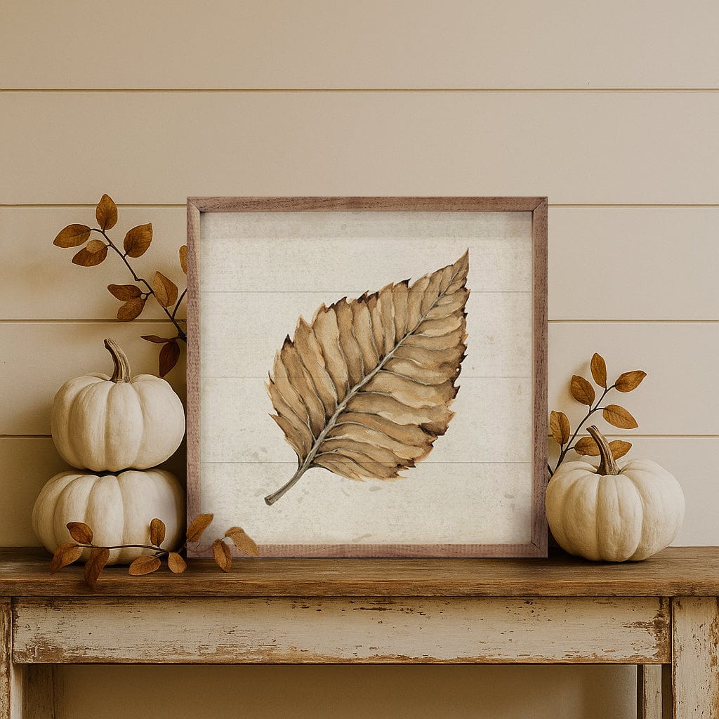Kendrick Home Walnut Frames Beech Leaf Printed and Framed Wall Sign