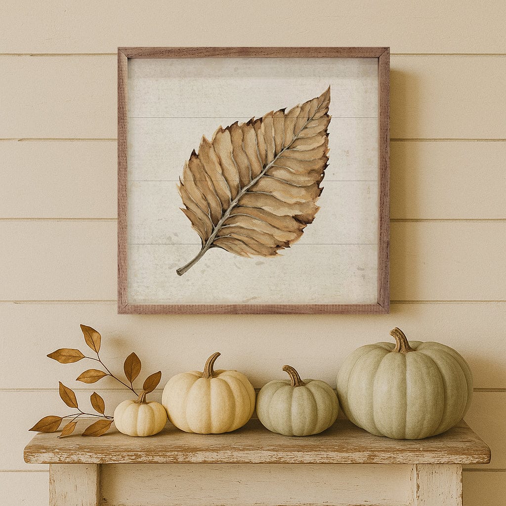 Kendrick Home Walnut Frames Beech Leaf Printed and Framed Wall Sign