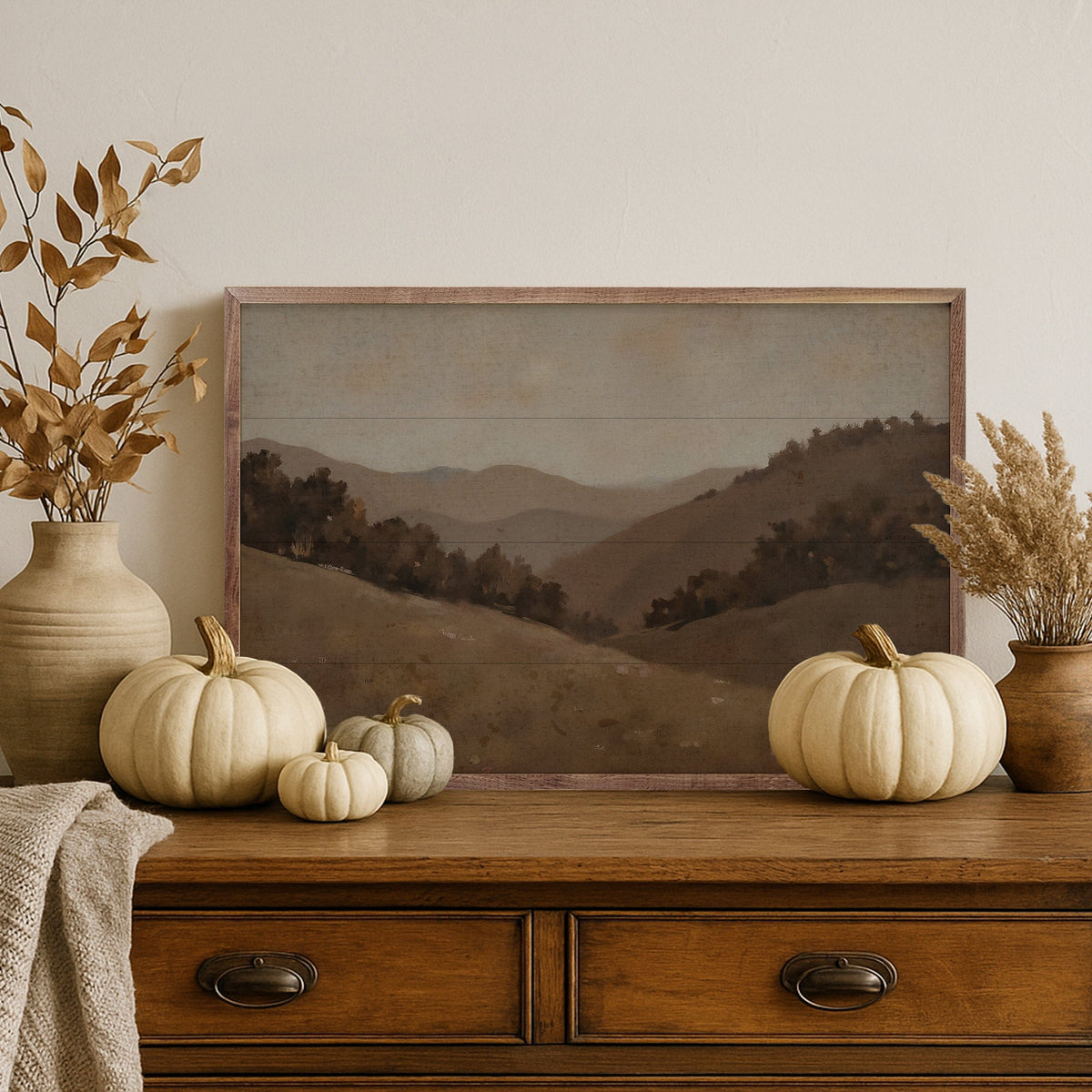 Kendrick Home Walnut Frames Beige Landscape Printed and Framed Wall Sign