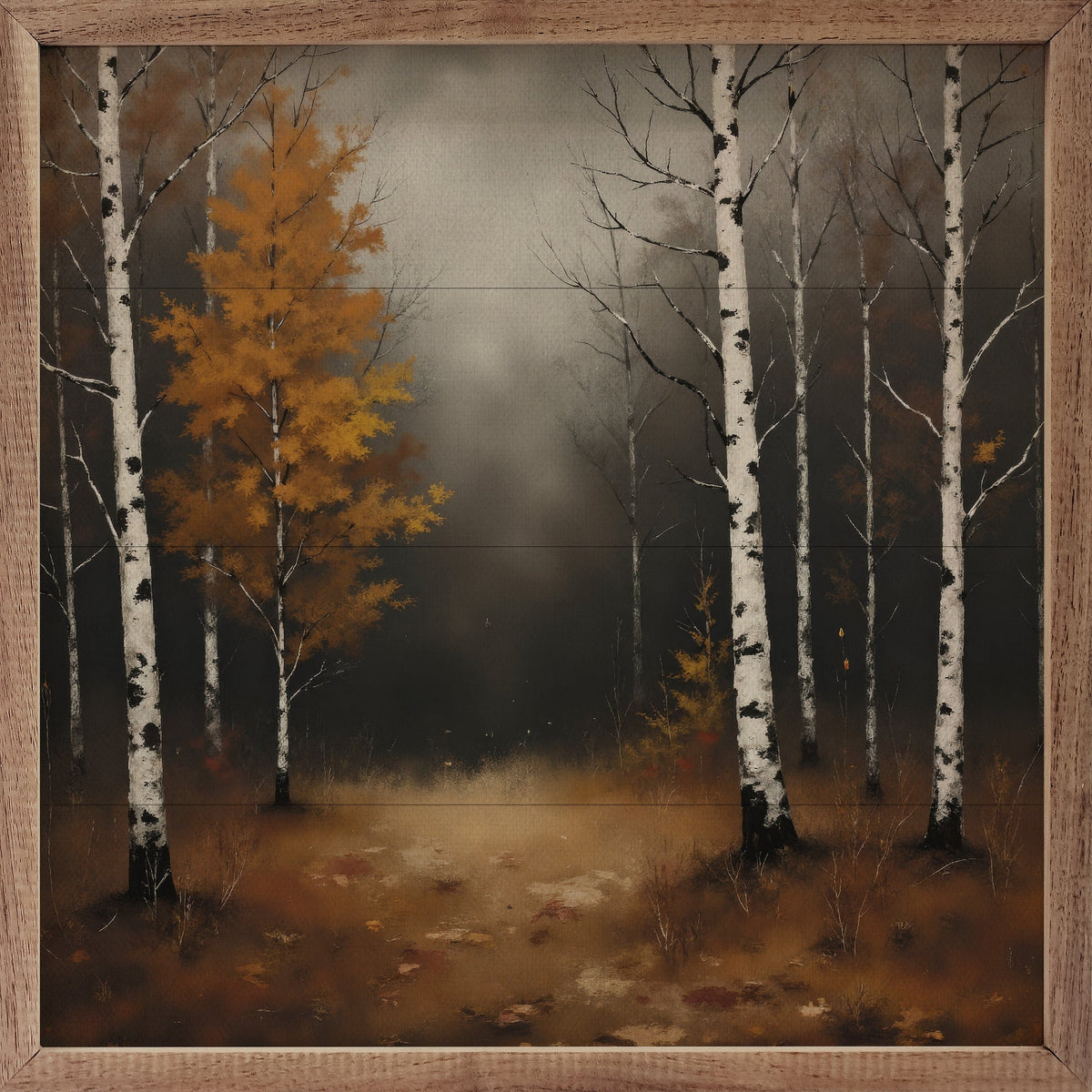 Kendrick Home Walnut Frames 4x4 Birch Trees Stormy Night Printed and Framed Wall Sign