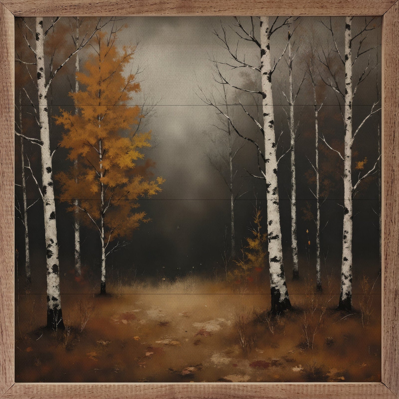 Kendrick Home Walnut Frames 4x4 Birch Trees Stormy Night Printed and Framed Wall Sign