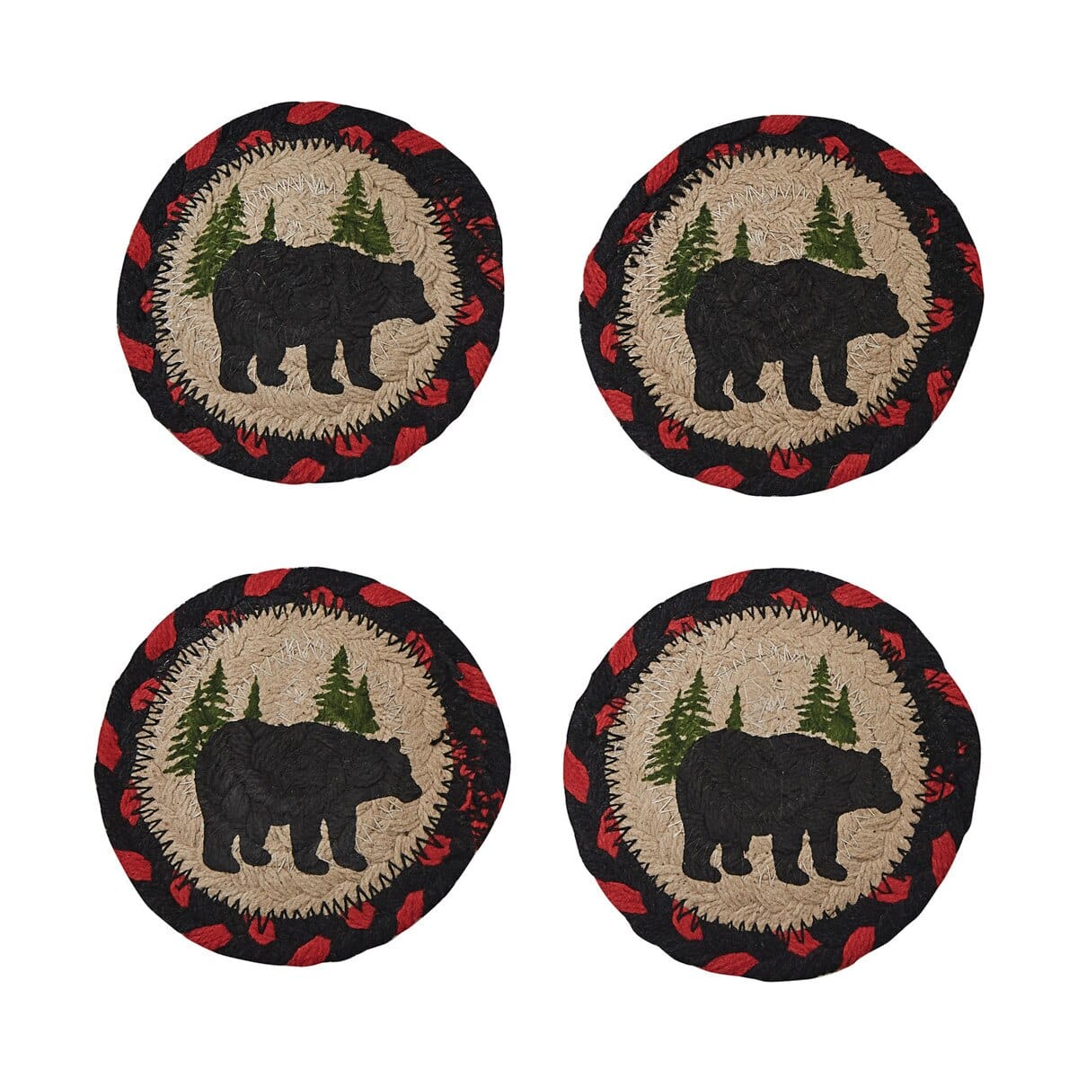 Park Designs Black Bear Braided & Printed Coaster Round Set of 4