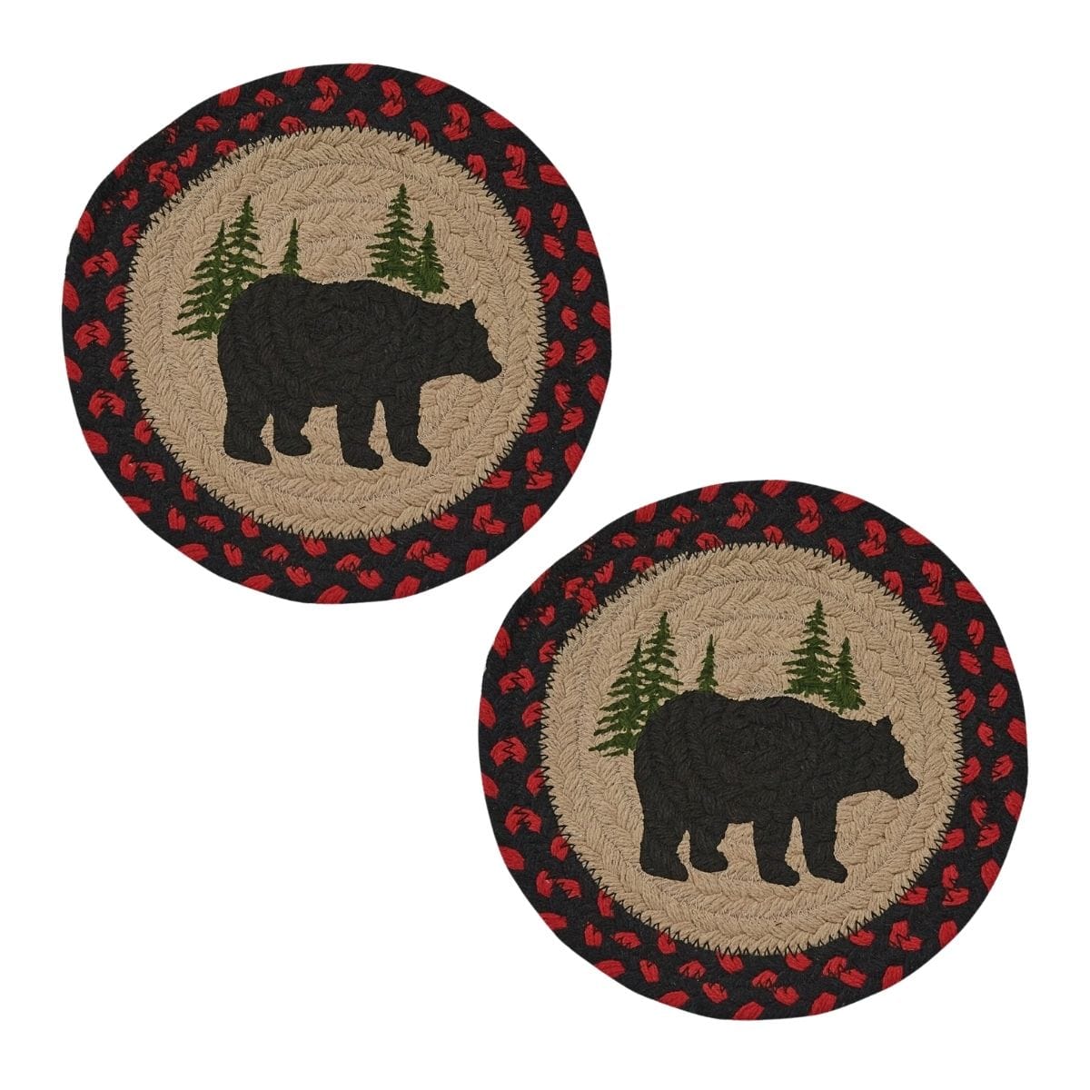 Park Designs Black Bear Braided & Printed Trivet 8" Diameter Round Set of 2