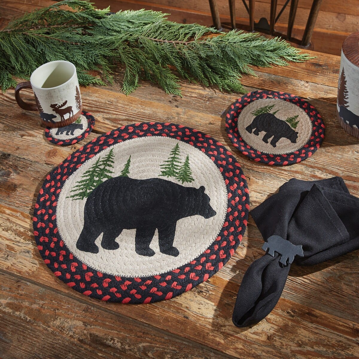 Park Designs Black Bear Braided & Printed Trivet 8" Diameter Round Set of 2