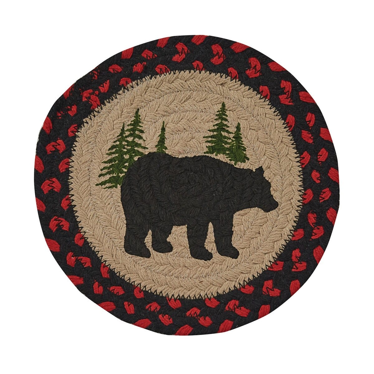 Park Designs Black Bear Braided & Printed Trivet 8" Diameter Round Set of 2
