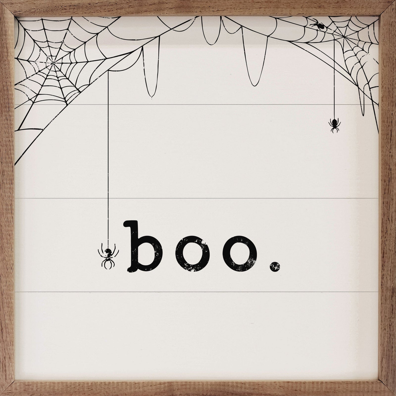 Kendrick Home Walnut Frames 4x4 Black Boo Spiderweb White Printed and Framed Wall Sign
