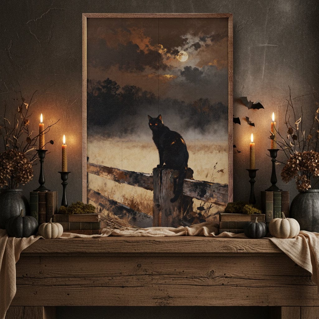 Kendrick Home Walnut Frames 5x8 Black Cat On Fence
