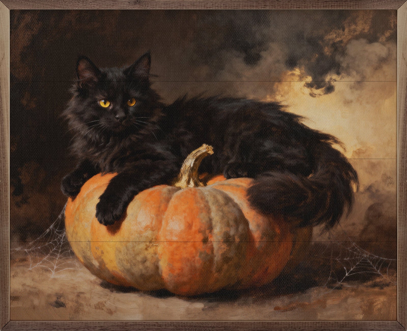 Kendrick Home Walnut Frames 10x8 Black Cat On Pumpkin