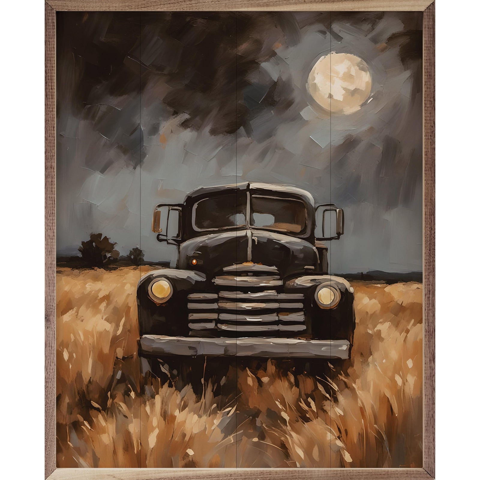 Kendrick Home Walnut Frames 8x10 Black Truck Under Moonlight Printed and Framed Wall Sign