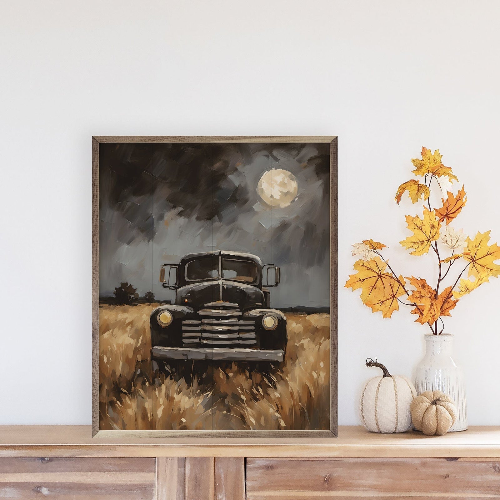 Kendrick Home Walnut Frames 8x10 Black Truck Under Moonlight Printed and Framed Wall Sign