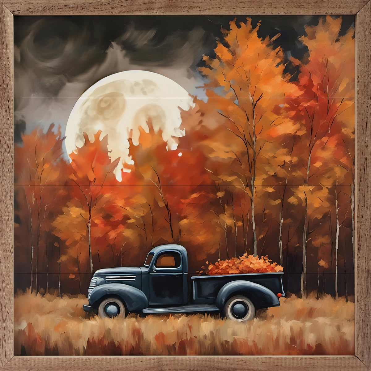 Kendrick Home Walnut Frames 4x4 Black Truck With Fall Moon