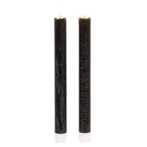 Black Wax Timer LED Battery Taper Candle 10" High Set of 2