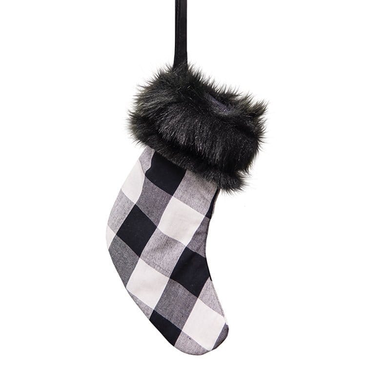 Black &amp; White Buffalo Check and Faux Fur Stocking Ornament-Craft Wholesalers-The Village Merchant