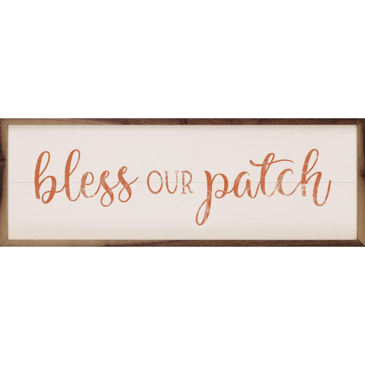 Kendrick Home Walnut Frames 12x4 Bless Our Patch White Printed and Framed Wall Sign