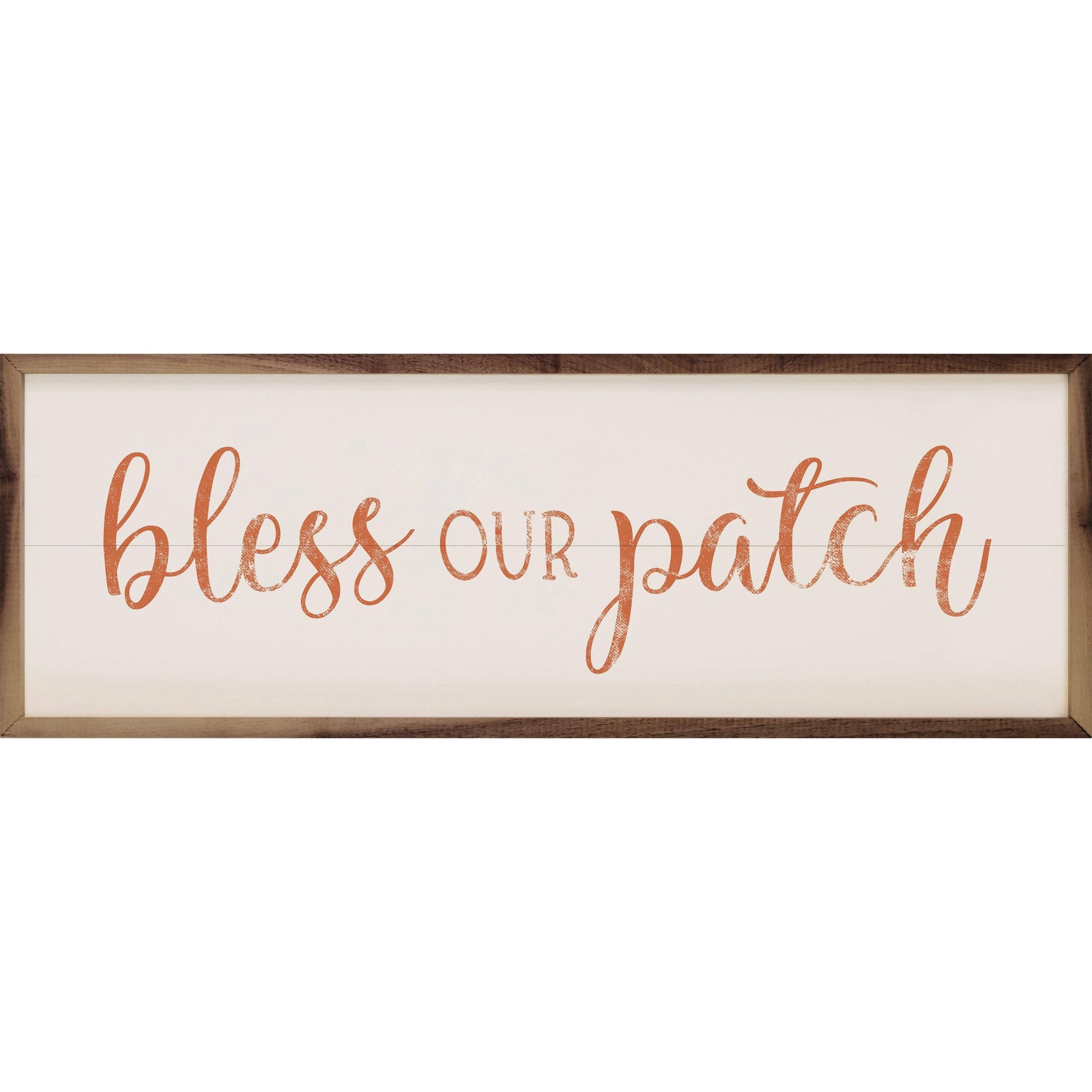 Kendrick Home Walnut Frames 12x4 Bless Our Patch White Printed and Framed Wall Sign