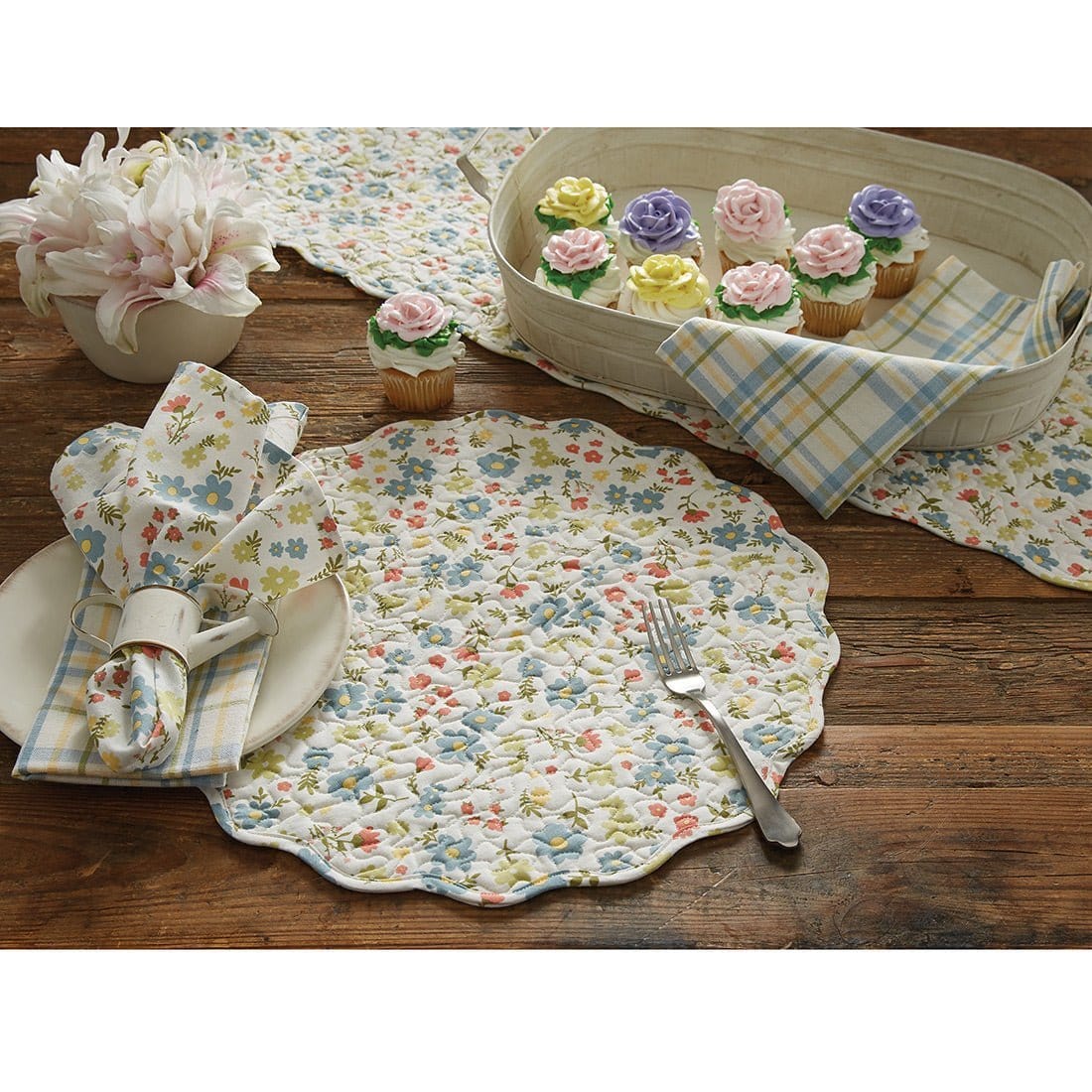 Bloom Quilted Scalloped Table Runner 54" Long-Park Designs-The Village Merchant