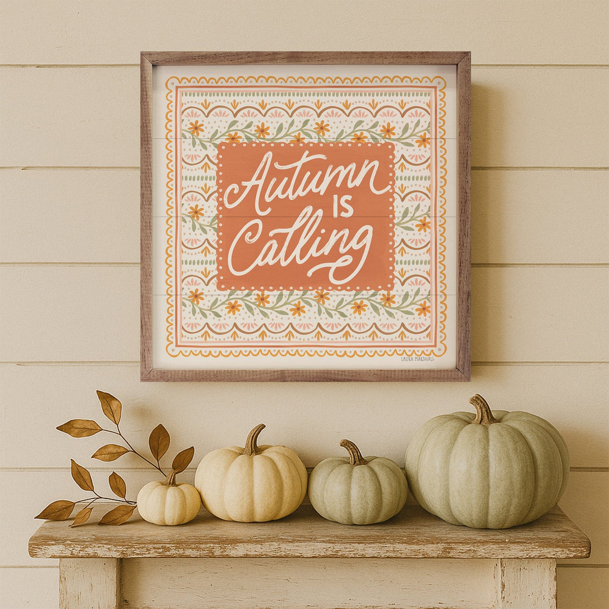 Kendrick Home Walnut Frames Blooming Autumn IV By Laura Marshall Printed and Framed Wall Sign