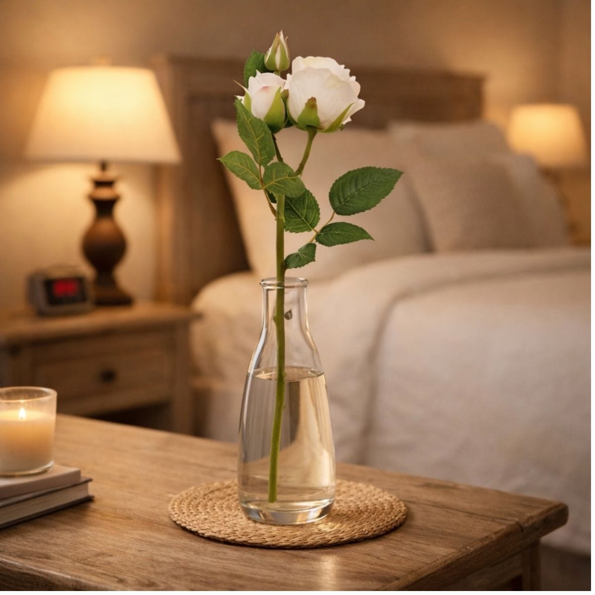 Blooming Blush Ivory Roses Pick / Stem 17" High