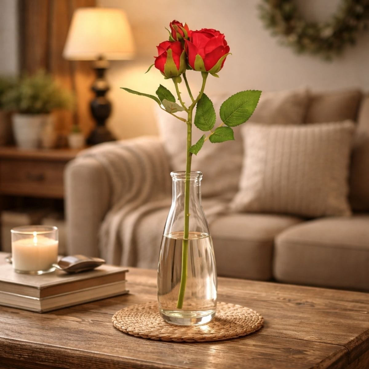 CWI Gifts Flower Stem Blooming Red Roses Pick / Stem 17" High
