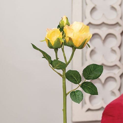 Blooming Soft Yellow Roses Pick / Stem 17" High