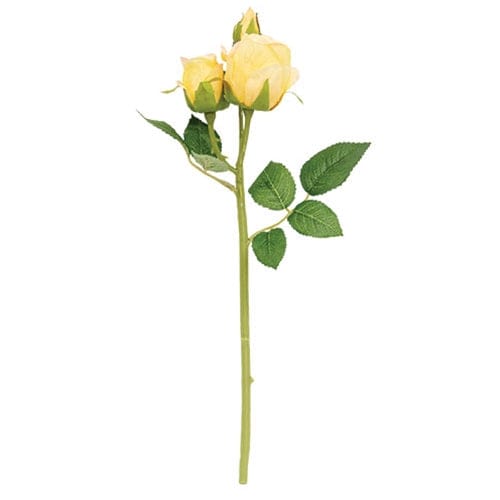 Blooming Soft Yellow Roses Pick / Stem 17" High