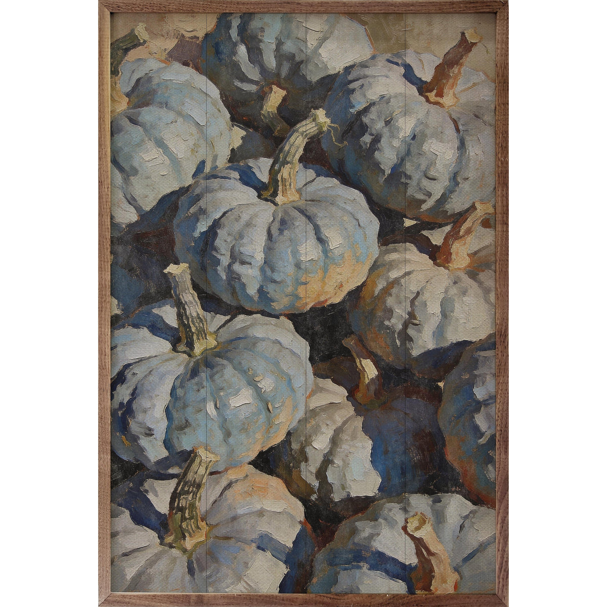 Kendrick Home Walnut Frames 5x8 Blue Heirloom Pumpkin Cluster Printed and Framed Wall Sign