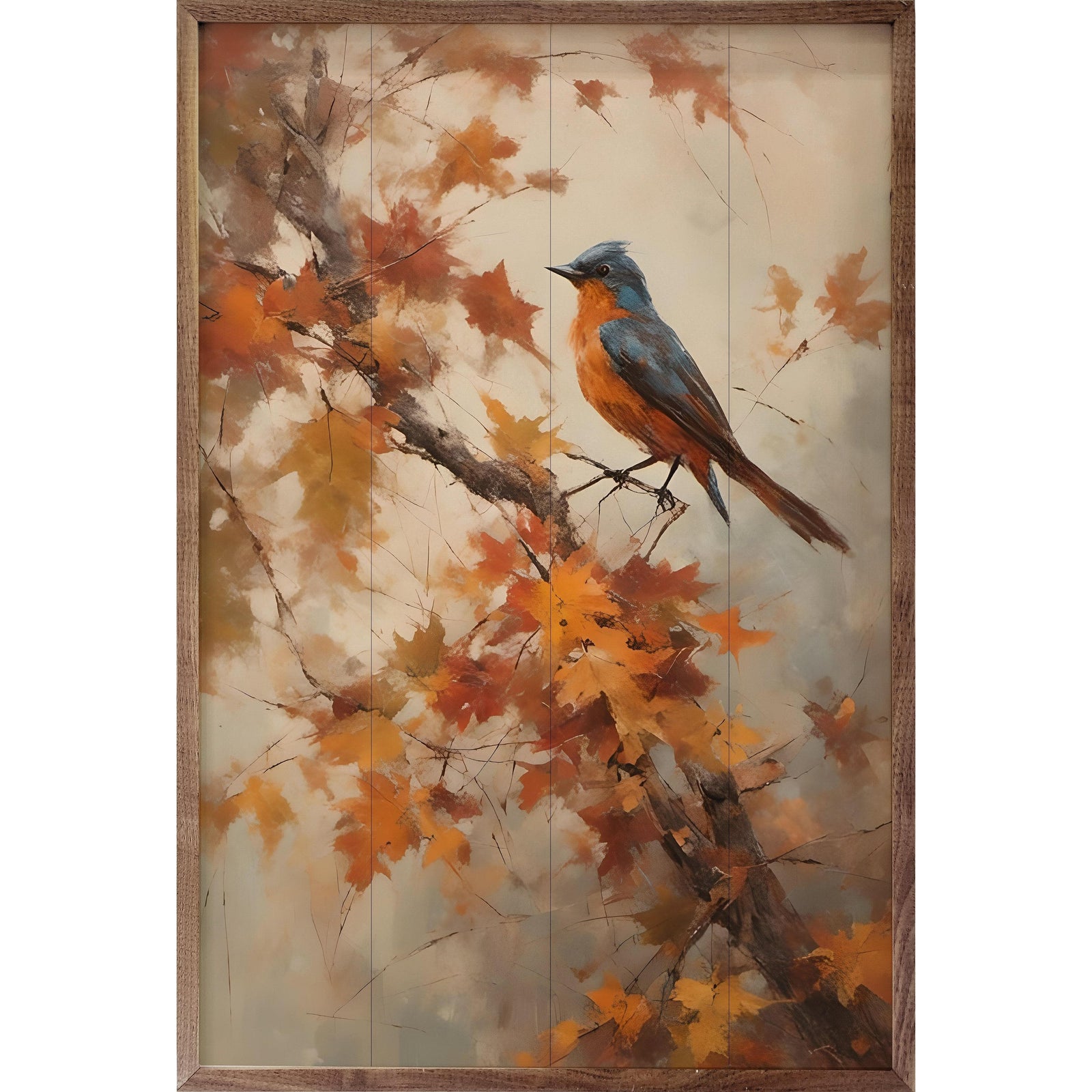 Kendrick Home Walnut Frames 5x8 Bluebird On Fall Branch Printed and Framed Wall Sign