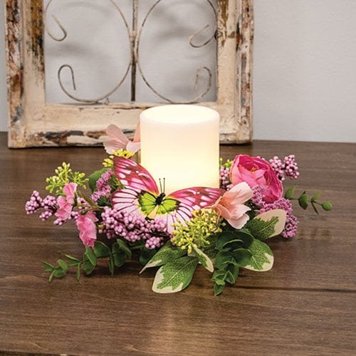 Blushing Butterfly Garden Candle Ring / Wreath 3" Inner Diameter