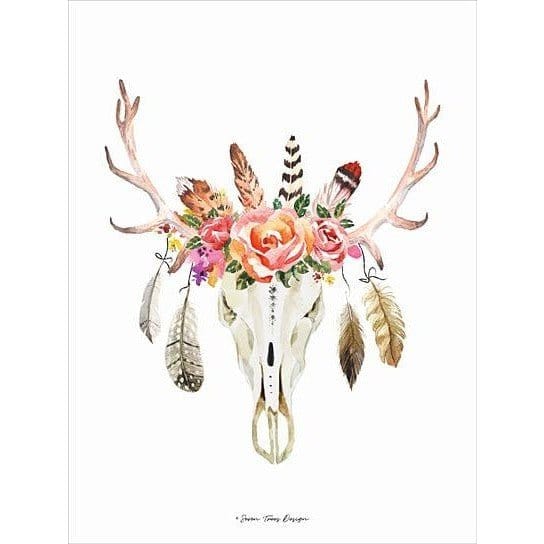 Boho Floral Feather Skull By Seven Trees Art Print - 12 X 16-Penny Lane Publishing-The Village Merchant