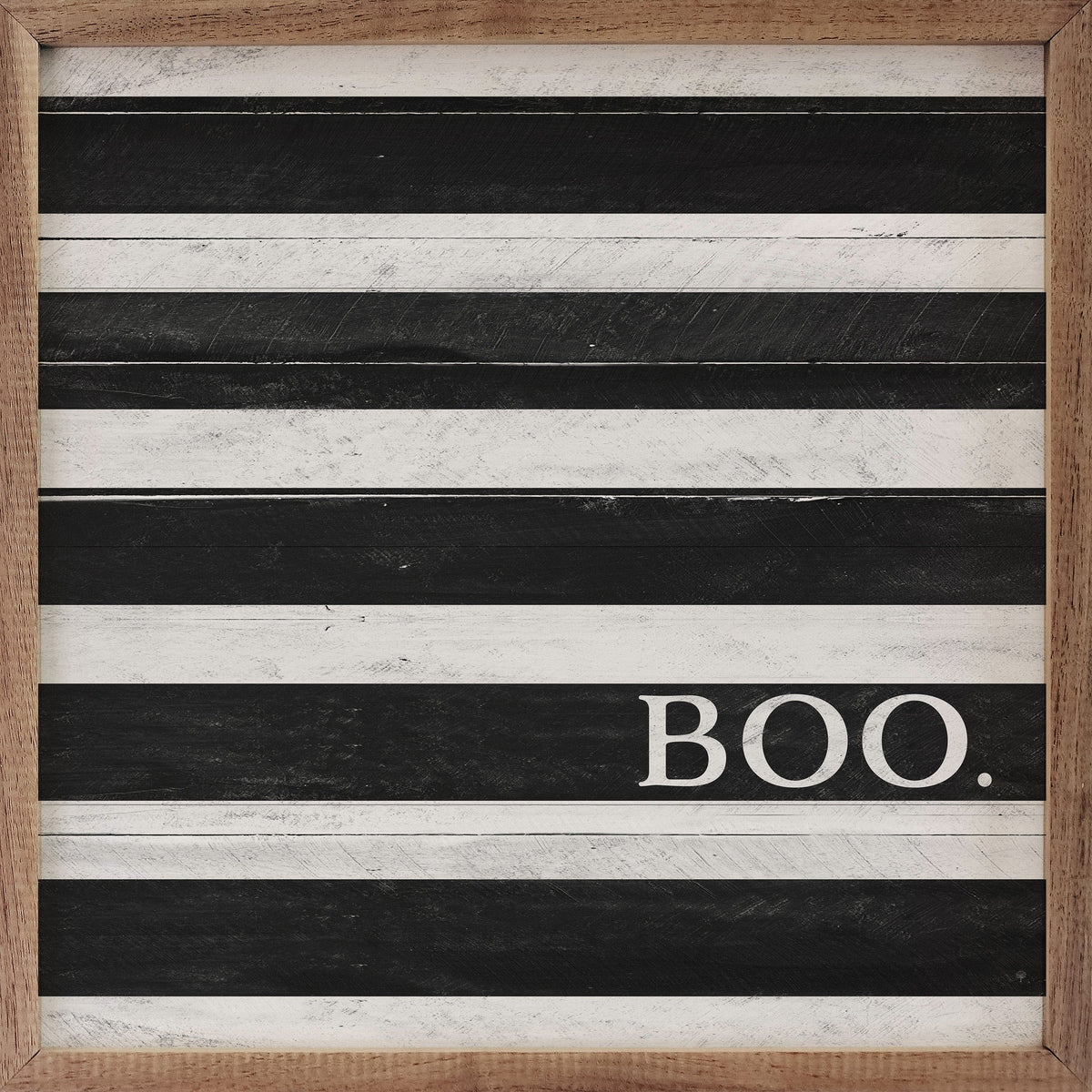 Kendrick Home Walnut Frames 4x4 Boo White And Black Stripe Printed and Framed Wall Sign
