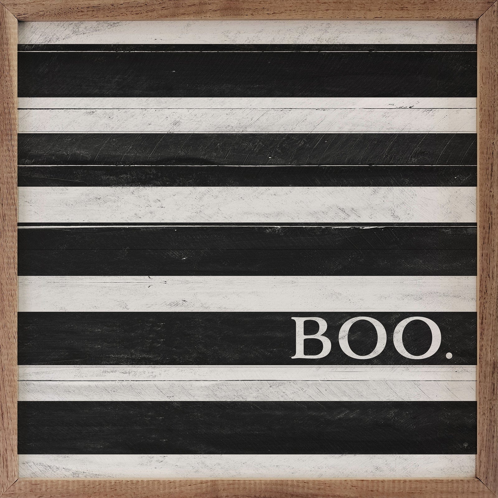 Kendrick Home Walnut Frames 4x4 Boo White And Black Stripe Printed and Framed Wall Sign