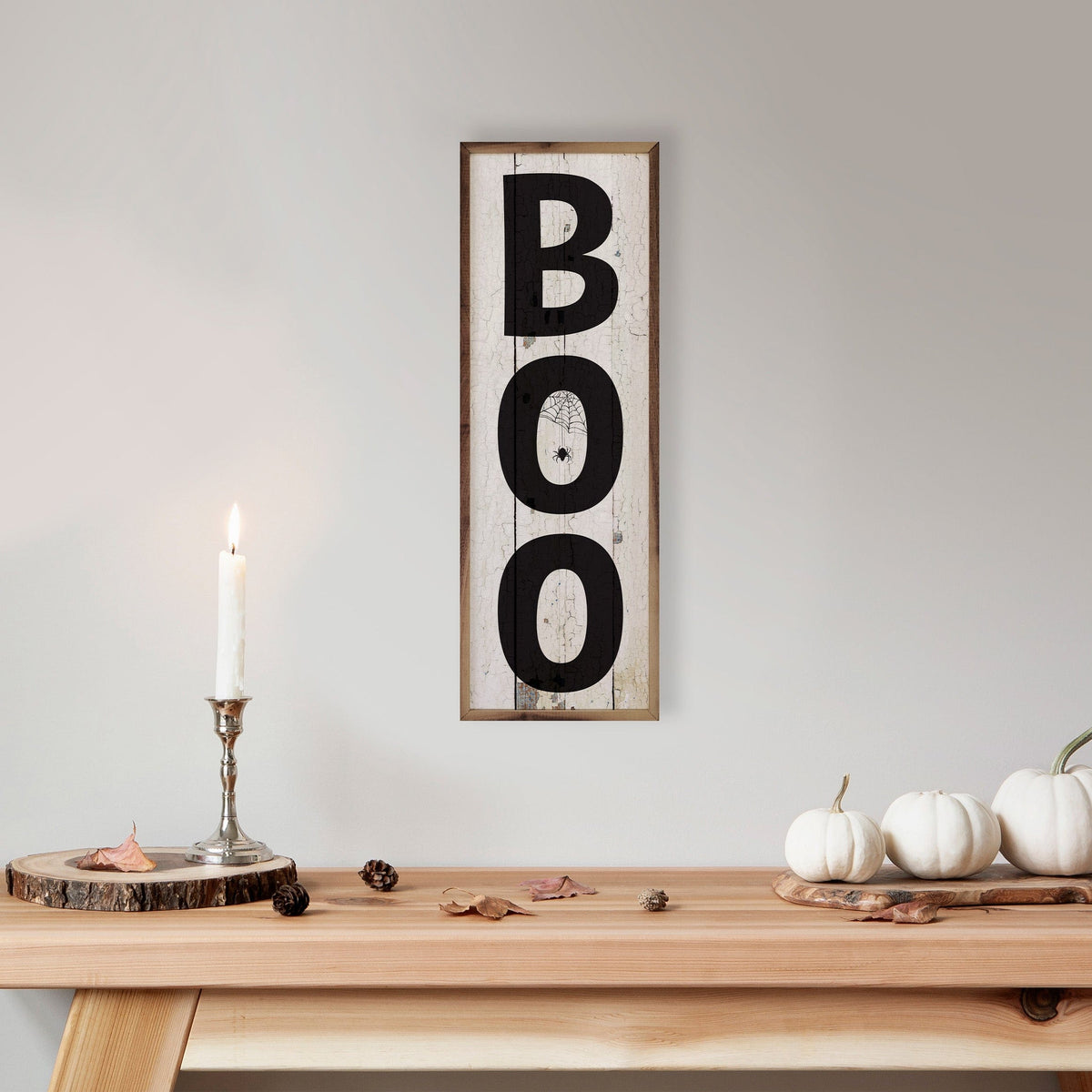 Kendrick Home Walnut Frames BOO Whitewash Printed and Framed Wall Sign