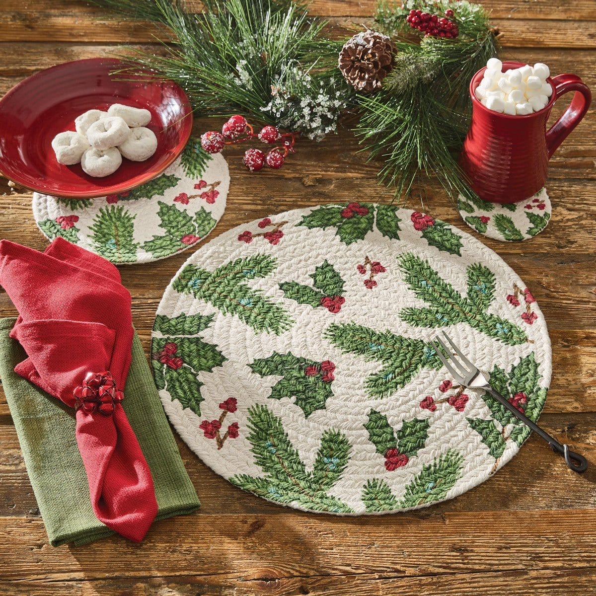 Boughs of Holly Braided Placemat Round-Park Designs-The Village Merchant