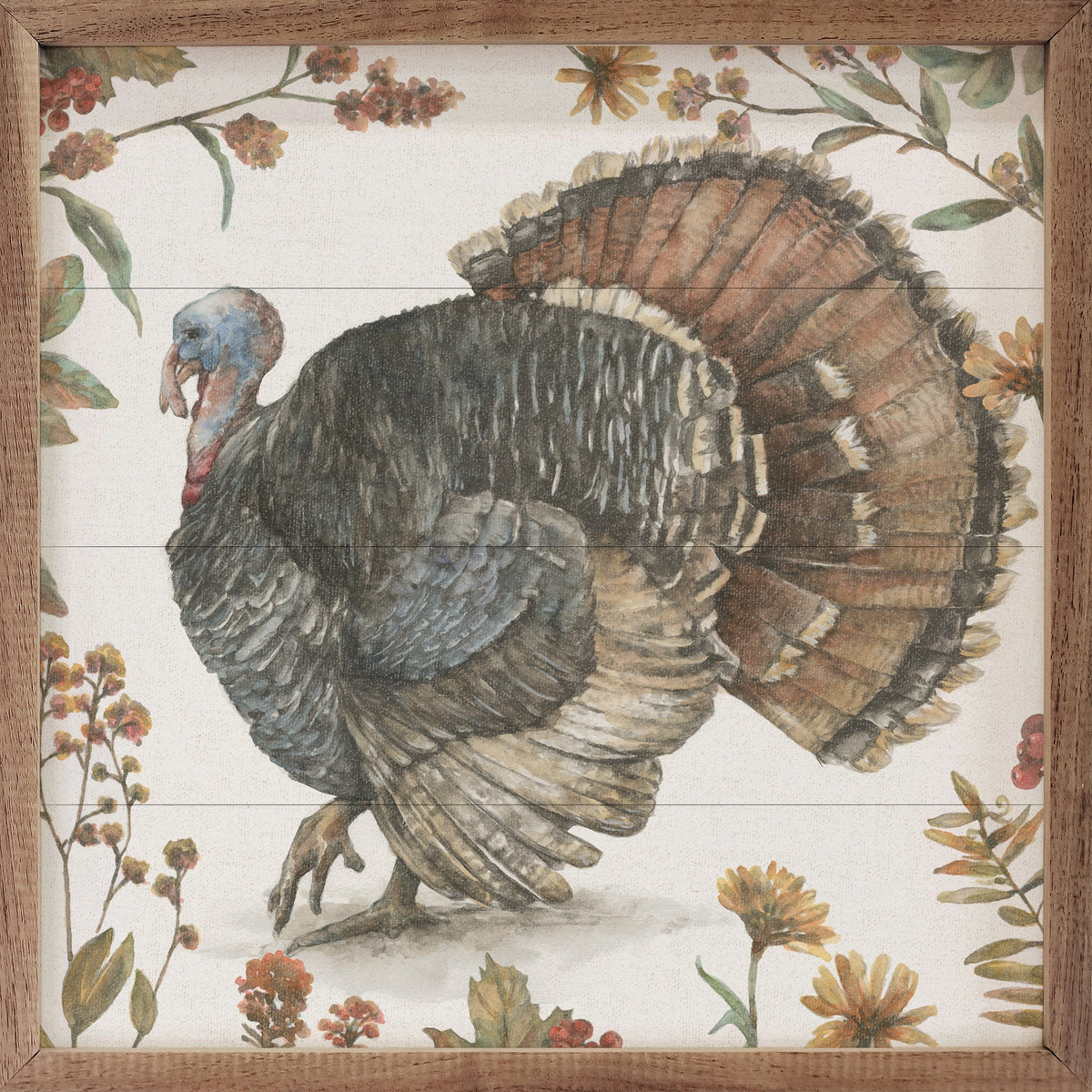 Kendrick Home Walnut Frames Bountiful Harvest I Turkey By Leslie Trimbach Printed and Framed Wall Sign