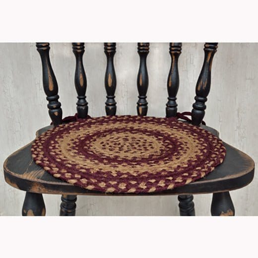 Braided Jute Burgundy &amp; Tan Chair Pad 15&quot; Round-Craft Wholesalers-The Village Merchant