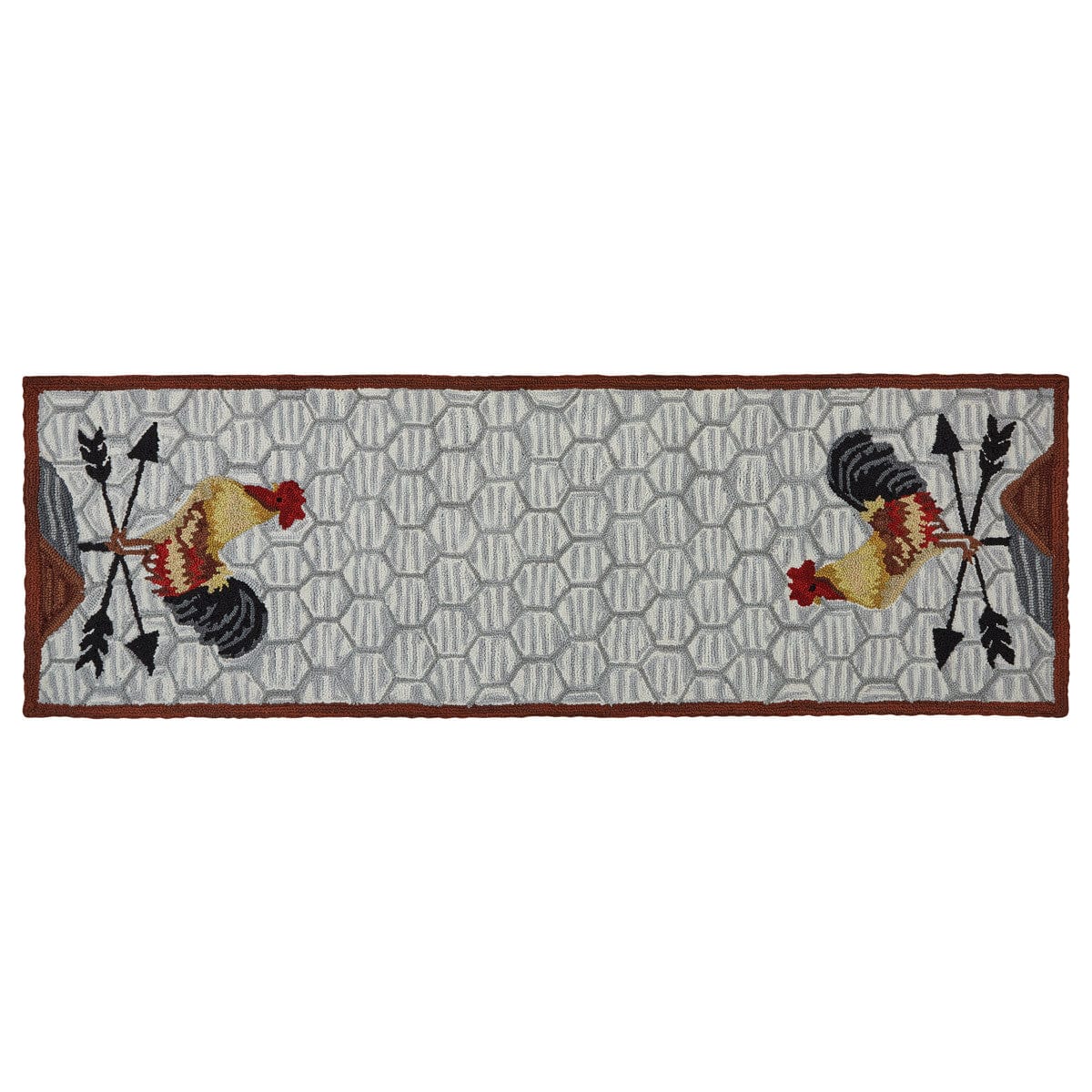 Break Of Day Rooster Hooked Rug Runner 24&quot; X 72&quot; Rectangle