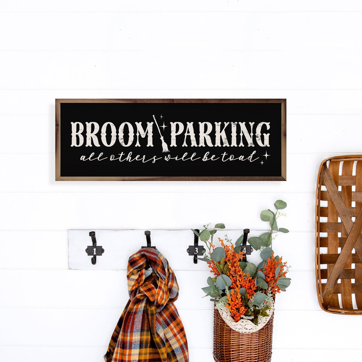 Kendrick Home Walnut Frames Broom Parking All Others Will Be Toad Black Printed and Framed Wall Sign