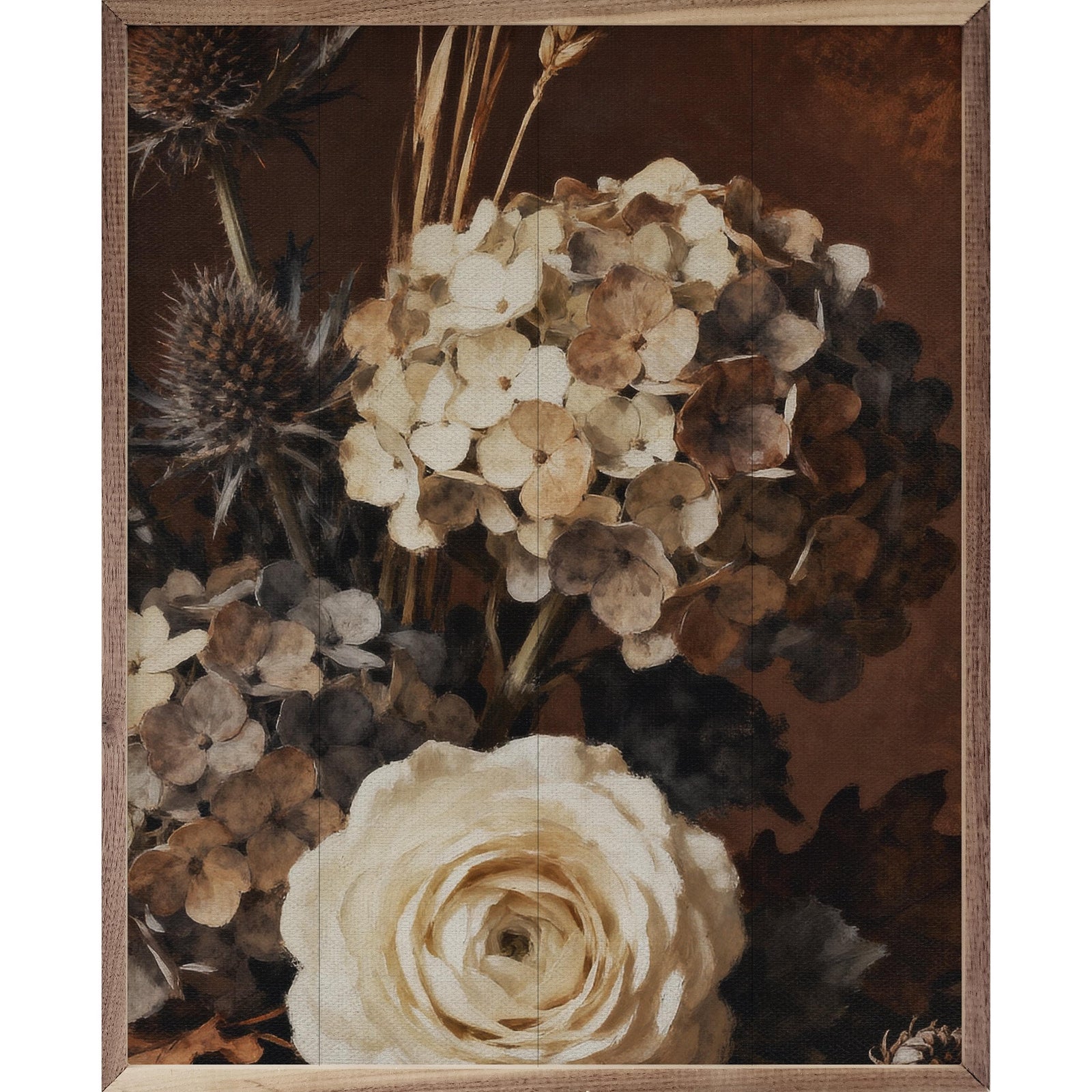 Kendrick Home Walnut Frames 8x10 Brown Fall Large Flower Bouquet Printed and Framed Wall Sign