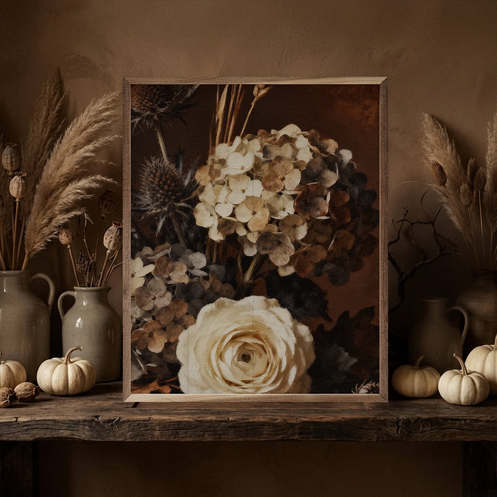Kendrick Home Walnut Frames 8x10 Brown Fall Large Flower Bouquet Printed and Framed Wall Sign
