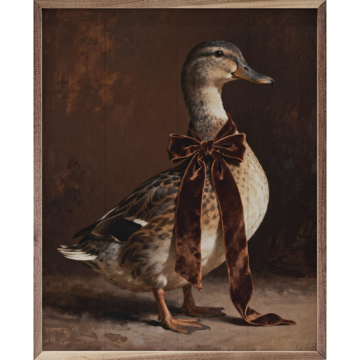 Kendrick Home Walnut Frames 8x10 Brown Velvet Bow Duck Looking Right Printed and Framed Wall Sign