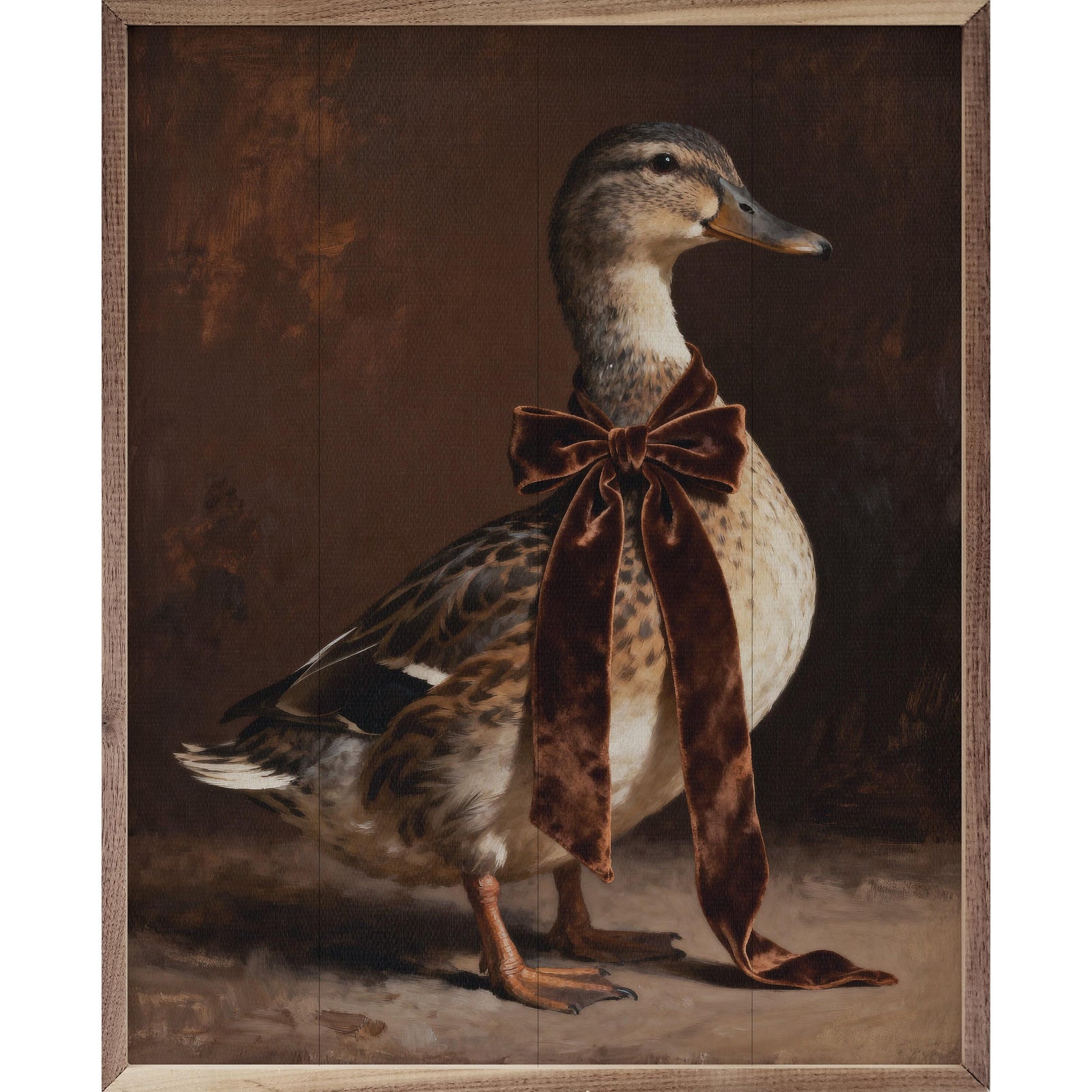 Kendrick Home Walnut Frames 8x10 Brown Velvet Bow Duck Looking Right Printed and Framed Wall Sign